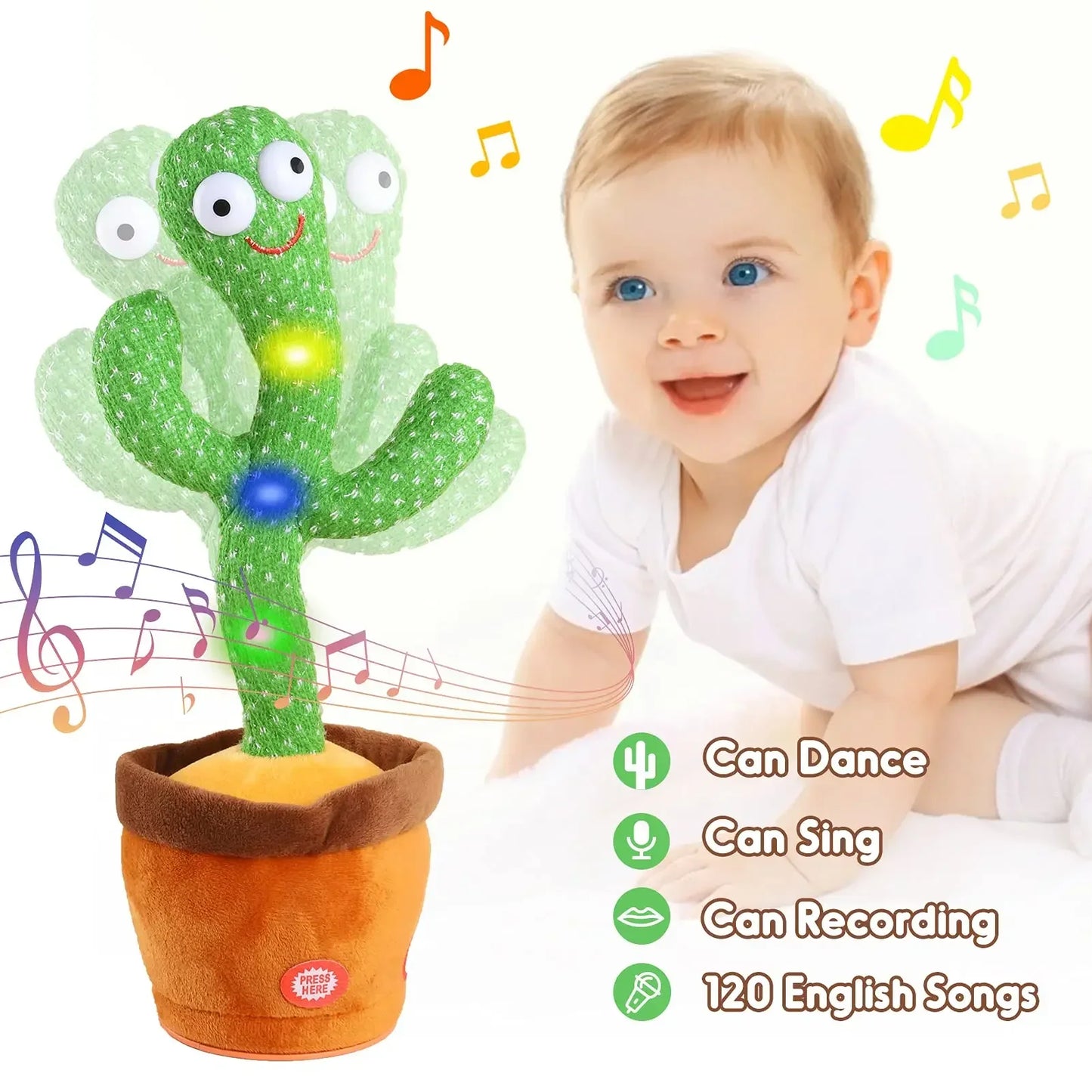 Smart Interactive Dancing & Talking Cactus Plush Toy – This engaging plush toy brings the fun to life by mimicking, recording, and repeating your voice while dancing to 120 dynamic songs, making it the perfect interactive c