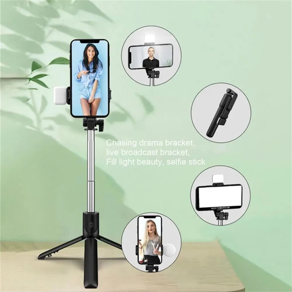 3-In-1 Bluetooth Wireless Selfie Tripod With Fill Light Shutter Remote Control Portable Foldable Monopod For Cell Smart Phones