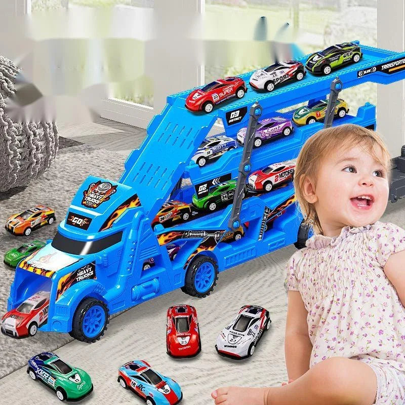Large Transformable Truck & Transporter Toy – Ignite young imaginations with this dynamic, educational model that features a folding track for exhilarating racing fun. Perfect as a birthday gift, this versatile vehicle is d