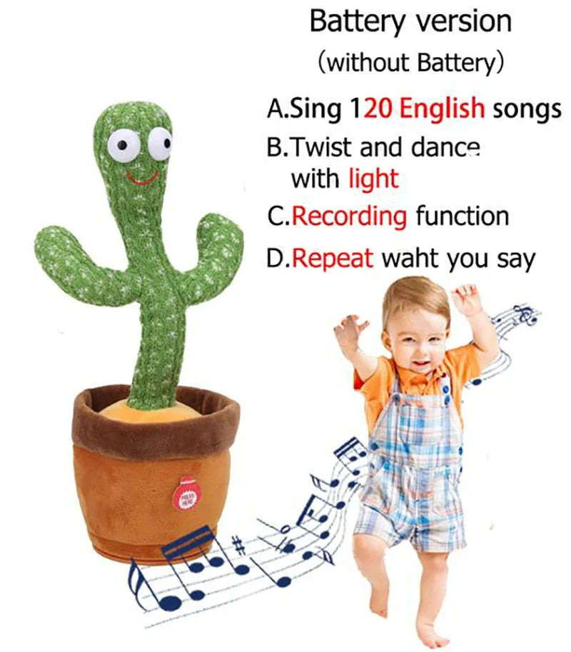 Smart Interactive Dancing & Talking Cactus Plush Toy – This engaging plush toy brings the fun to life by mimicking, recording, and repeating your voice while dancing to 120 dynamic songs, making it the perfect interactive c