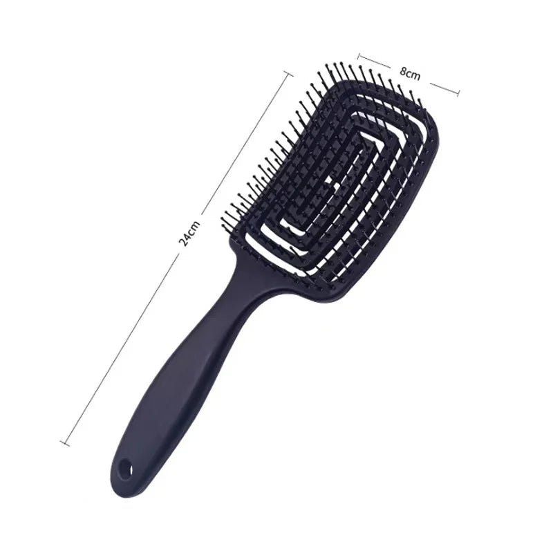 Elastic Hollow-Out Scalp Massage Comb & Styling Brush – Designed to gently stimulate the scalp while effectively detangling hair, this versatile tool speeds up blow drying for a smooth, effortless style.