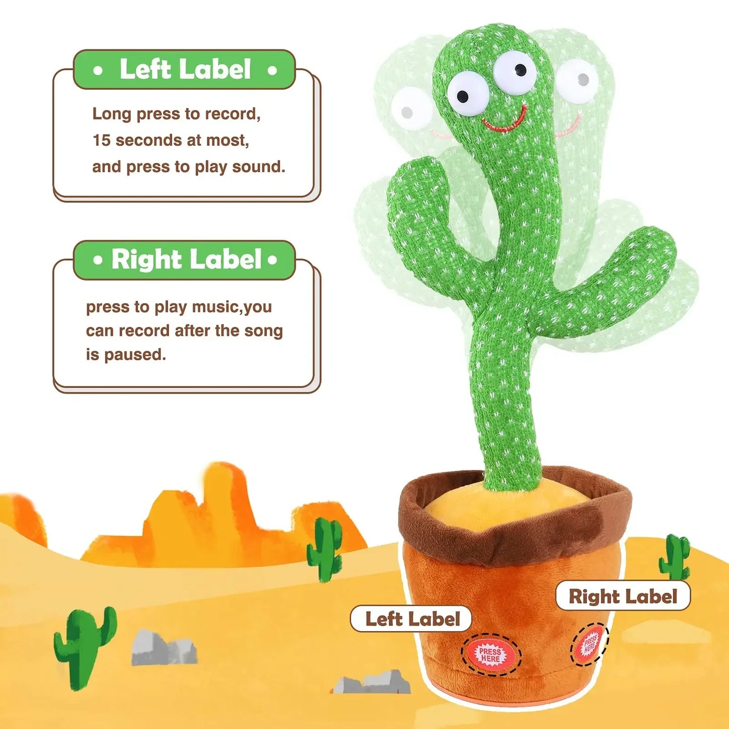 Smart Interactive Dancing & Talking Cactus Plush Toy – This engaging plush toy brings the fun to life by mimicking, recording, and repeating your voice while dancing to 120 dynamic songs, making it the perfect interactive c
