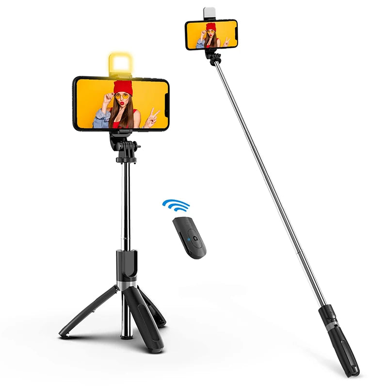 3-In-1 Bluetooth Wireless Selfie Tripod With Fill Light Shutter Remote Control Portable Foldable Monopod For Cell Smart Phones