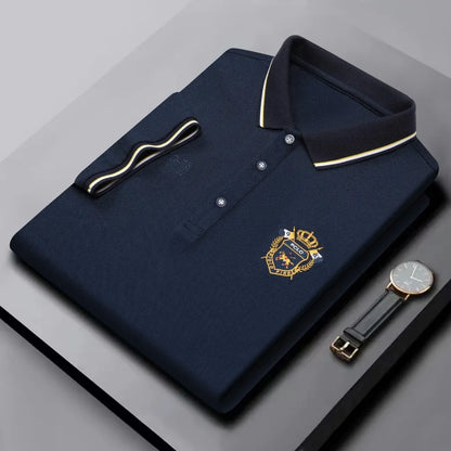 Summer Cotton Short Sleeve Polo Shirt: Lightweight, anti-wrinkle, luxury embroidered design with lapel.