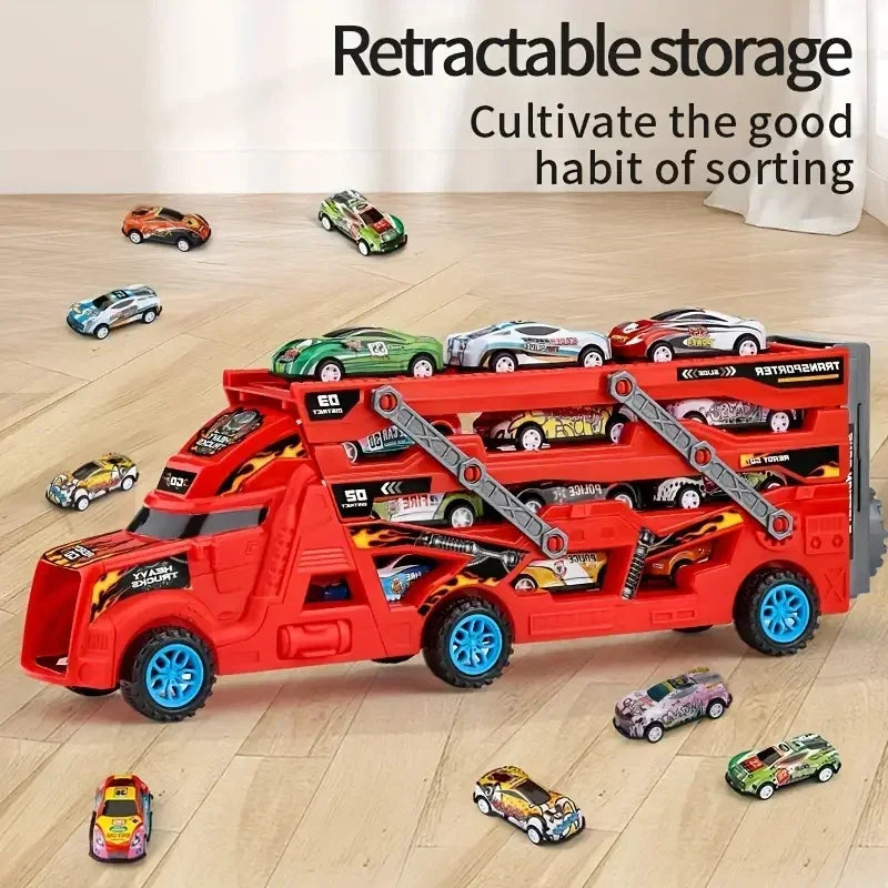 Large Transformable Truck & Transporter Toy – Ignite young imaginations with this dynamic, educational model that features a folding track for exhilarating racing fun. Perfect as a birthday gift, this versatile vehicle is d