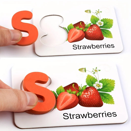 Montessori, Wooden Alphabet Cards, Children's Early Education Fruit Cognitive Cards