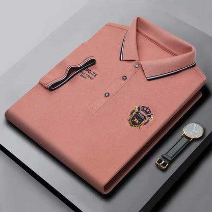 Summer Cotton Short Sleeve Polo Shirt: Lightweight, anti-wrinkle, luxury embroidered design with lapel.