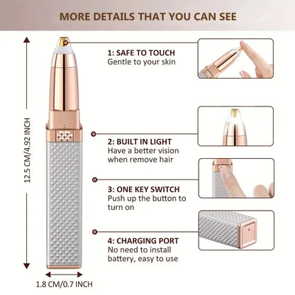 Rechargeable 2-in-1 Eyebrow Razor & Hair Shaver with LED Light – Effortlessly eliminate peach fuzz and unwanted facial hair from your eyebrows, lips, and face, ensuring a smooth, precise, and painless grooming experience.
