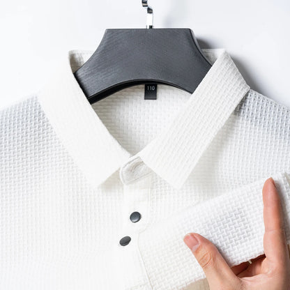 Ice Silk Polo – A short-sleeved, breathable polo with a sleek hollow lapel and solid color design.