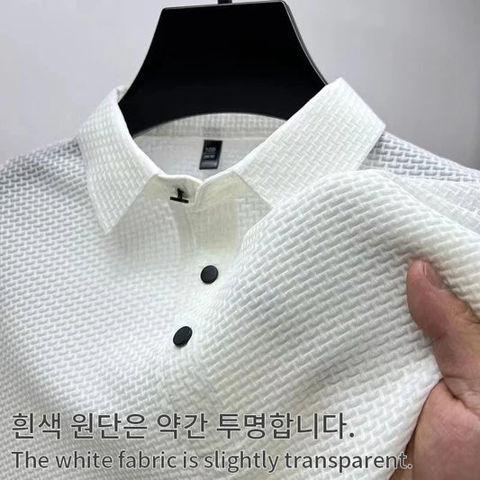 Ice Silk Polo – A short-sleeved, breathable polo with a sleek hollow lapel and solid color design.