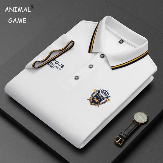 Summer Cotton Short Sleeve Polo Shirt: Lightweight, anti-wrinkle, luxury embroidered design with lapel.