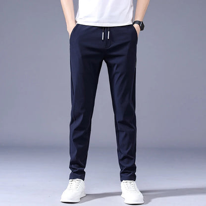 Lightweight Summer Men's Casual Trousers – Experience all-day comfort with these thin, soft trousers featuring an elastic, lace-up waist for a customized fit.