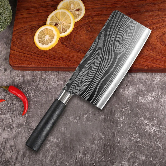 Laser Damascus Pattern Utility Kitchen Knife Set – This high-quality stainless steel collection features a precision chef's knife, integrated kitchen scissors, and a sharpening rod, delivering exceptional slicing performanc
