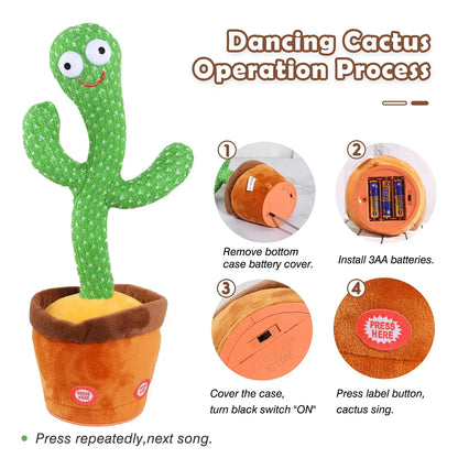Smart Interactive Dancing & Talking Cactus Plush Toy – This engaging plush toy brings the fun to life by mimicking, recording, and repeating your voice while dancing to 120 dynamic songs, making it the perfect interactive c