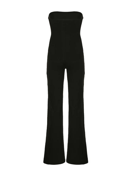Strapless Elegant Long Jumpsuits For Women Slim Wide Leg Flared Rompers Simple Fashion