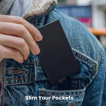 RFID-Enabled Minimalist Metal Wallet – This sleek, slim card holder is designed for both men and women, featuring a smart pop-up mechanism for effortless access. With RFID-blocking technology, it’s the ultimate minimalist