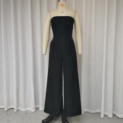 Women's Strapless Jumpsuit – Sleeveless, solid color summer style with loose, wide-leg design.