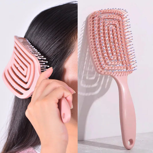 Elastic Hollow-Out Scalp Massage Comb & Styling Brush – Designed to gently stimulate the scalp while effectively detangling hair, this versatile tool speeds up blow drying for a smooth, effortless style.