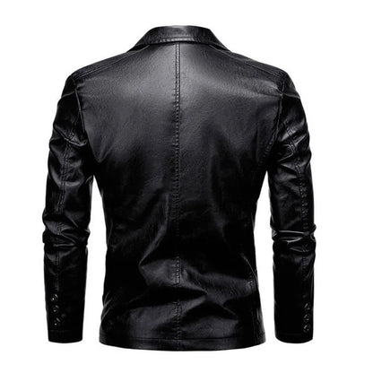 Sleek Slim-Fit Men's PU Leather Jacket – Elevate your style with this versatile jacket featuring a button turn-down collar. Blending business elegance with biker edge, its modern slim fit makes it a standout piece for any o