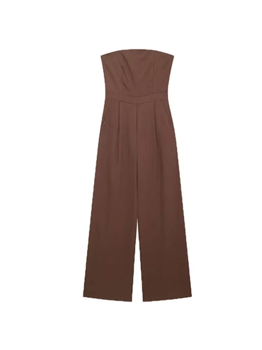 Strapless Linen Jumpsuits for Women, Straight Neck, Back Zipper, Female Playsuits, Chic Fashion