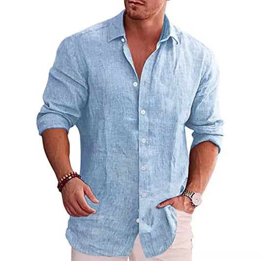 Bestselling Men's Cotton-Linen Long Sleeve Shirt – features a sleek solid-color design and relaxed fit, for everyday comfort and style.