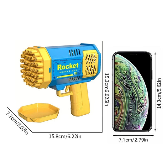 40-Hole Rocket Launcher Bubble Gun – Elevate any celebration with this handheld, portable, and electric bubble maker. Designed with 40 precision holes, it delivers an automatic, dazzling bubble show, making it the perfect p