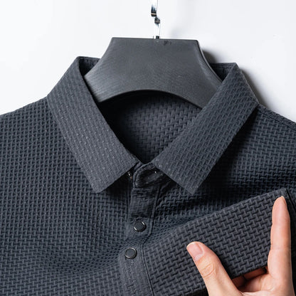 Ice Silk Polo – A short-sleeved, breathable polo with a sleek hollow lapel and solid color design.