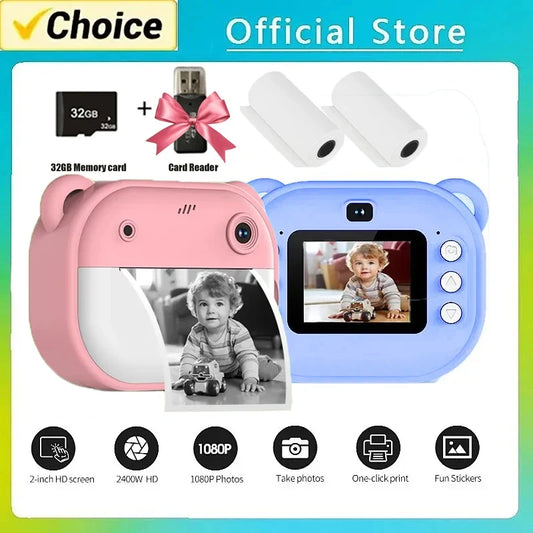 Children Thermal Print Camera Instant Photo Printing Toys+32G Memory Card