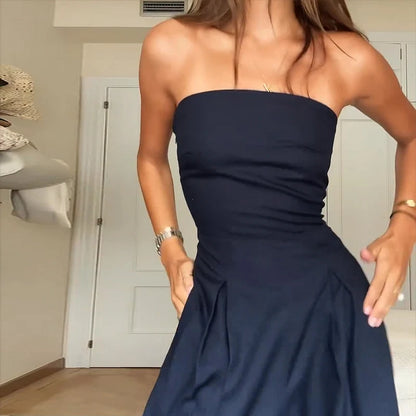 Women's Strapless Jumpsuit – Sleeveless, solid color summer style with loose, wide-leg design.