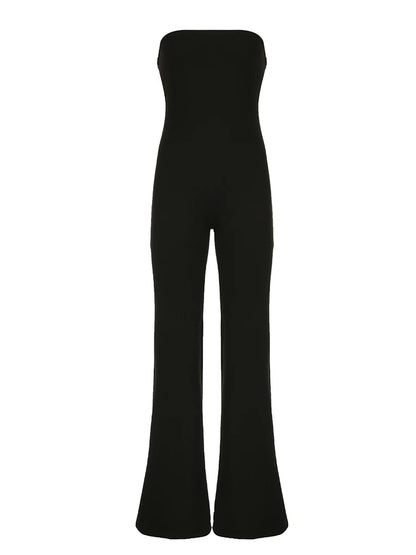 Strapless Elegant Long Jumpsuits For Women Slim Wide Leg Flared Rompers Simple Fashion