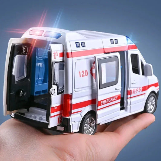 Mini Car Diecast Ambulance Fire-Truck Policecar Model Sound And Light Simulation Toy