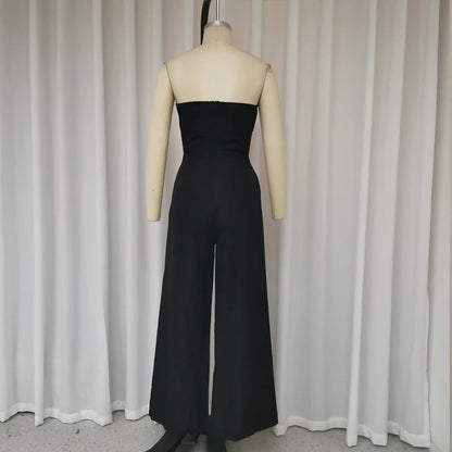 Women's Strapless Jumpsuit – Sleeveless, solid color summer style with loose, wide-leg design.