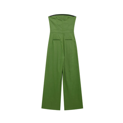 Strapless Linen Jumpsuits for Women, Straight Neck, Back Zipper, Female Playsuits, Chic Fashion