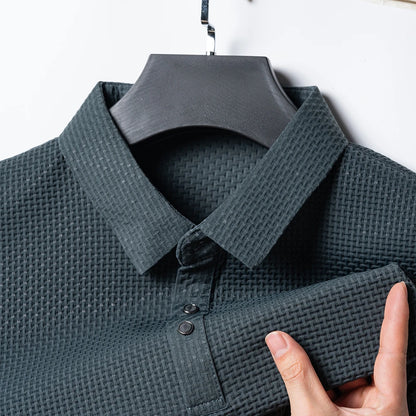 Ice Silk Polo – A short-sleeved, breathable polo with a sleek hollow lapel and solid color design.