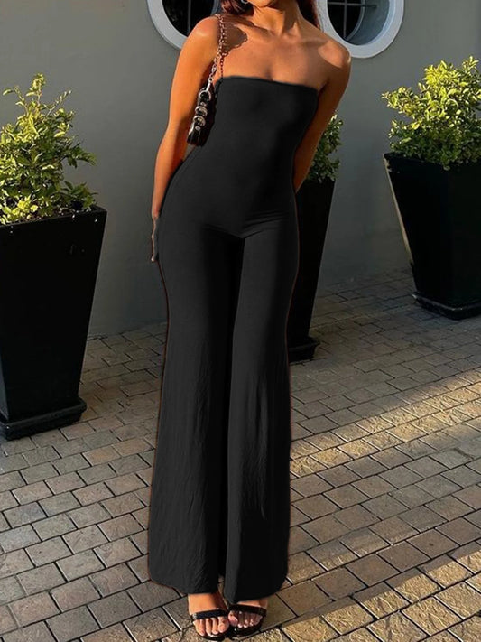 Strapless Elegant Long Jumpsuits For Women Slim Wide Leg Flared Rompers Simple Fashion
