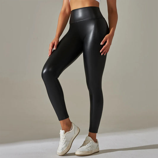 Stylish   Women's Leggings – High-Waisted, PU Leather Pants, Vibrant & Comfortable