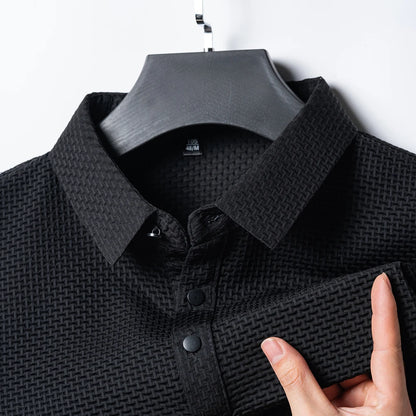 Ice Silk Polo – A short-sleeved, breathable polo with a sleek hollow lapel and solid color design.