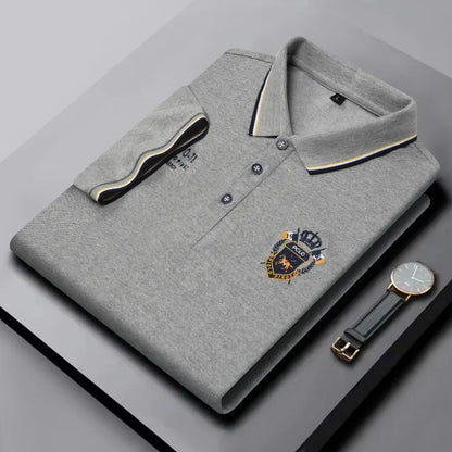 Summer Cotton Short Sleeve Polo Shirt: Lightweight, anti-wrinkle, luxury embroidered design with lapel.