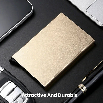 RFID-Enabled Minimalist Metal Wallet – This sleek, slim card holder is designed for both men and women, featuring a smart pop-up mechanism for effortless access. With RFID-blocking technology, it’s the ultimate minimalist