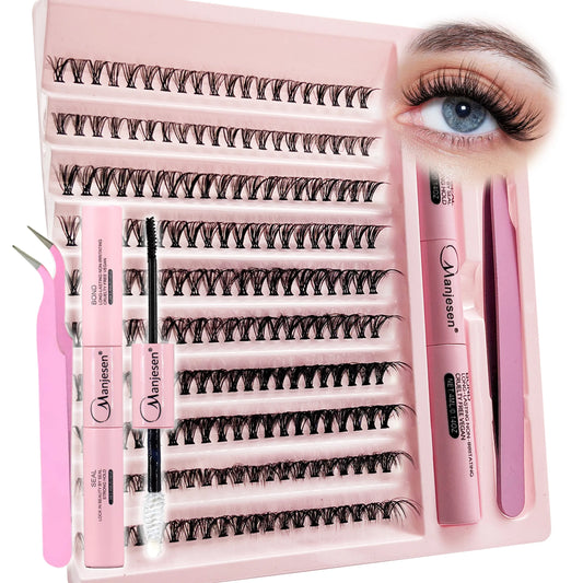 DIY Eyelash Extension Kit – Create stunning lash looks at home with 200-piece cluster lashes, complete with bond and seal, plus all essential gluing accessories for a professional finish.