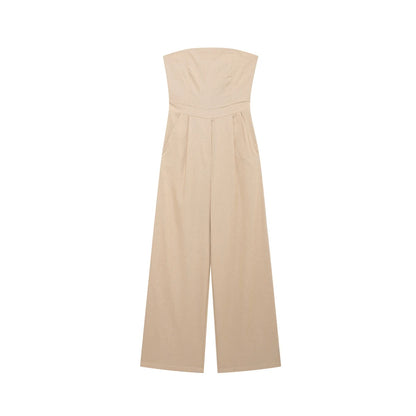 Strapless Linen Jumpsuits for Women, Straight Neck, Back Zipper, Female Playsuits, Chic Fashion