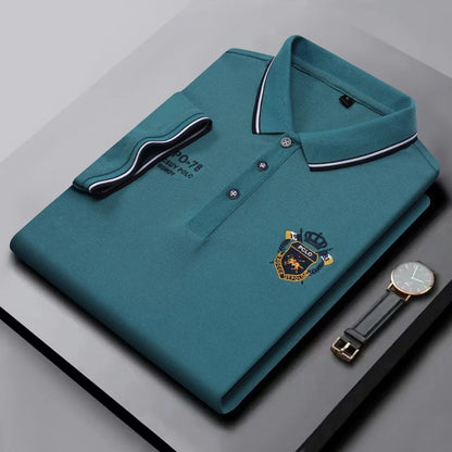 Summer Cotton Short Sleeve Polo Shirt: Lightweight, anti-wrinkle, luxury embroidered design with lapel.