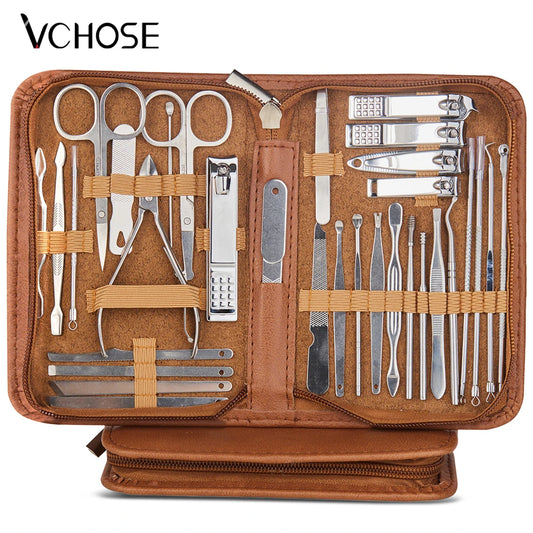 8/32-Piece Professional Manicure & Pedicure Set – A complete kit featuring stainless steel nail scissors, cutters, and grooming tools for ultimate nail care.