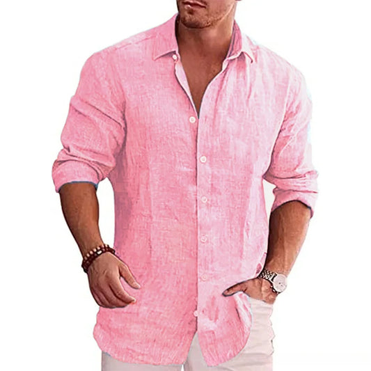 Bestselling Men's Cotton-Linen Long Sleeve Shirt – features a sleek solid-color design and relaxed fit, for everyday comfort and style.