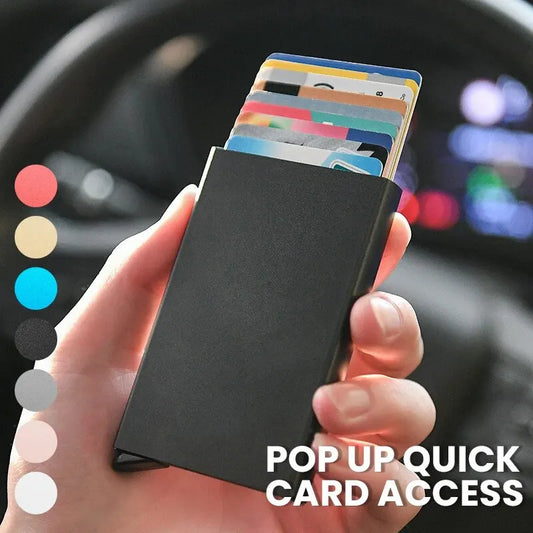 RFID-Enabled Minimalist Metal Wallet – This sleek, slim card holder is designed for both men and women, featuring a smart pop-up mechanism for effortless access. With RFID-blocking technology, it’s the ultimate minimalist