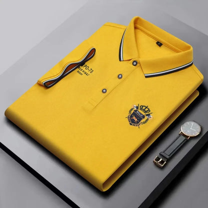 Summer Cotton Short Sleeve Polo Shirt: Lightweight, anti-wrinkle, luxury embroidered design with lapel.