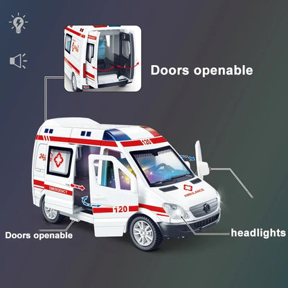 Mini Car Diecast Ambulance Fire-Truck Policecar Model Sound And Light Simulation Toy