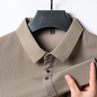 Ice Silk Polo – A short-sleeved, breathable polo with a sleek hollow lapel and solid color design.